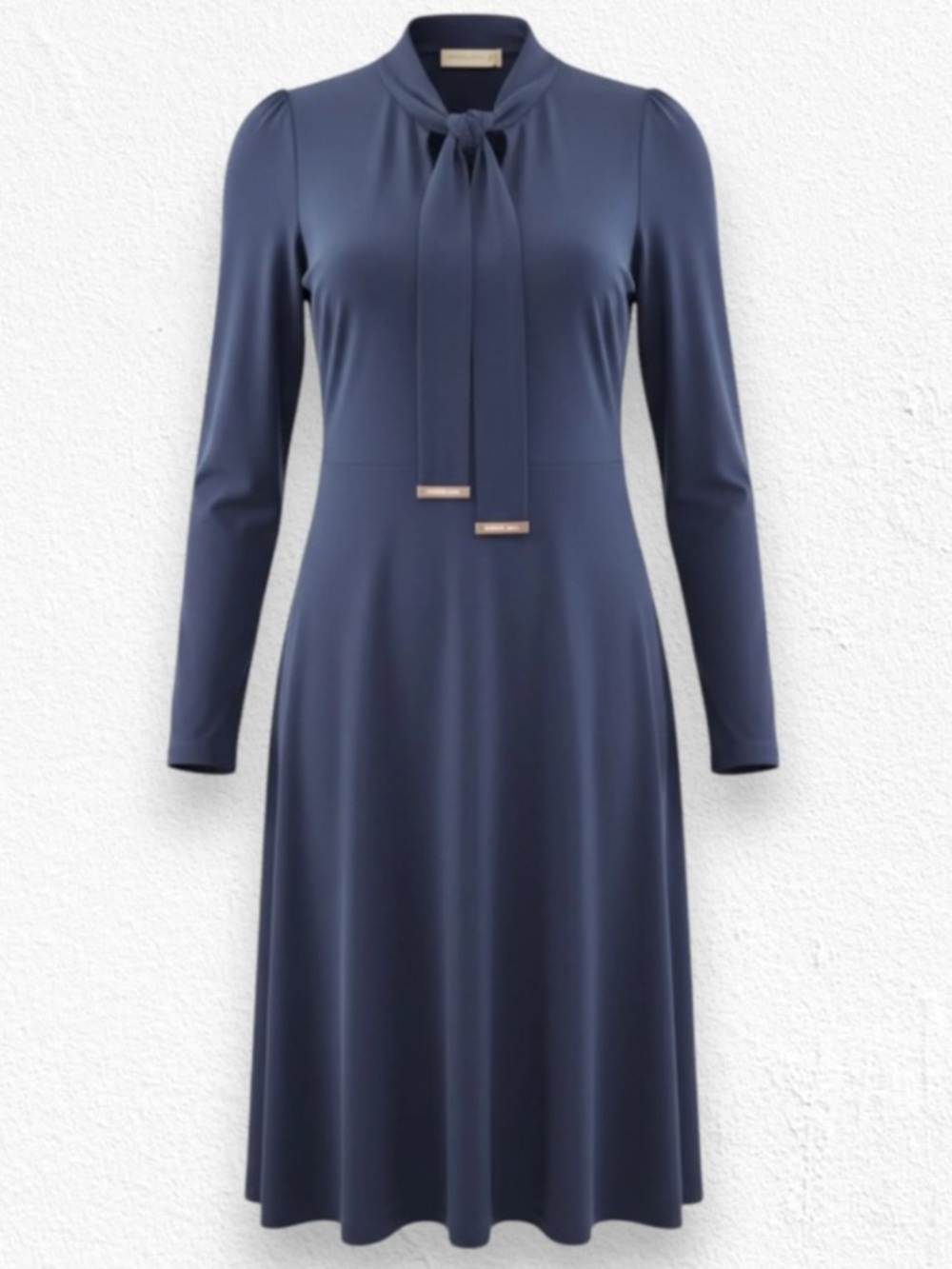 NEW Michael Kors Navy Blue Tie Neck Stretch Sheath Dress Size M